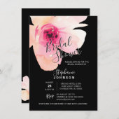 Watercolor Floral Pink Black Bridal Shower Invitation (Front/Back)