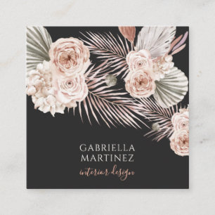 Watercolor Floral Pink Black Interior Designer Square Business Card