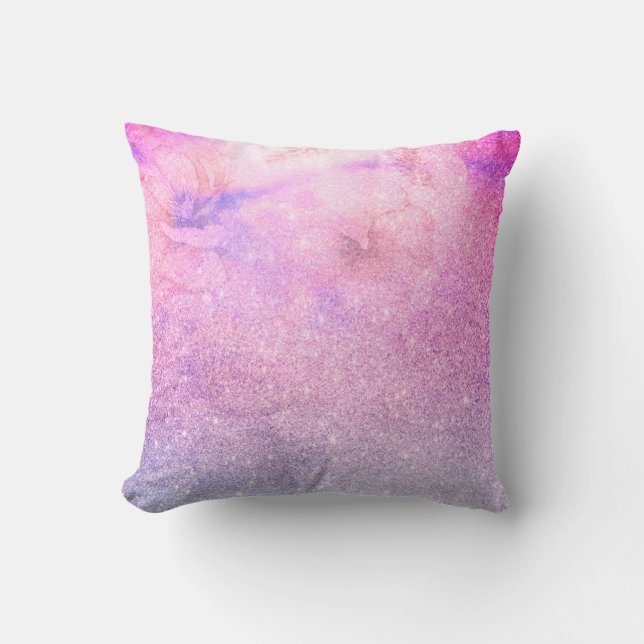 *~* Watercolor Floral Pink Blue Purple Throw Pillow (Front)