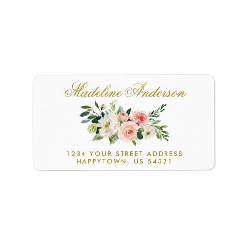 Watercolor Floral Pink Blush Address Gold Label