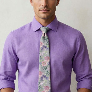 Watercolor Floral Pink Blush and Purple  Neck Tie