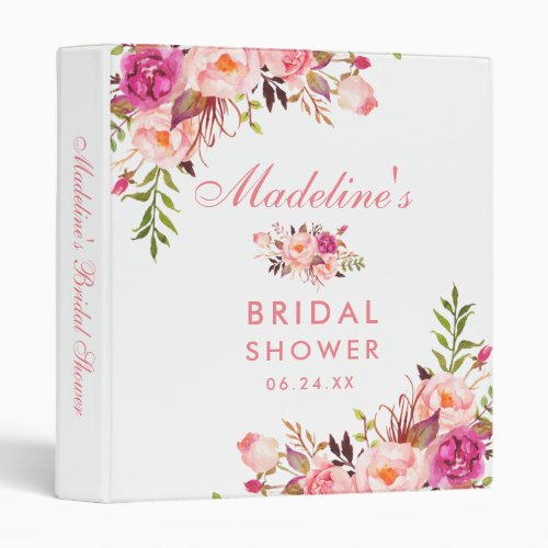 Watercolor Floral Pink Blush Bridal Shower 3 Ring Binder