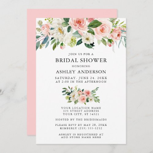 Watercolor Floral Pink Blush Bridal Shower Elegant Invitation