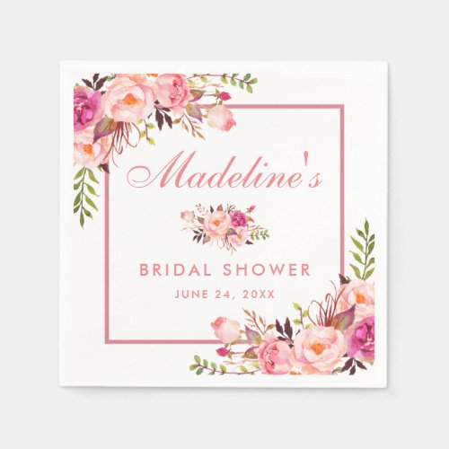 Watercolor Floral Pink Blush Bridal Shower Napkins