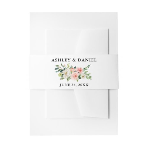 Watercolor Floral Pink Blush Elegant Wedding Invitation Belly Band