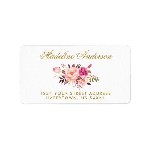 Watercolor Floral Pink Blush Gold Address Label