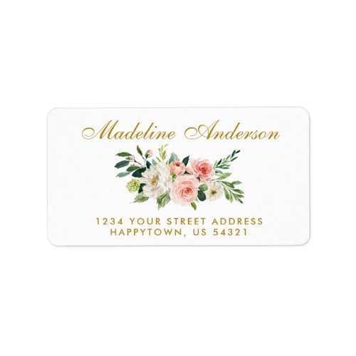 Watercolor Floral Pink Blush Gold Address Label