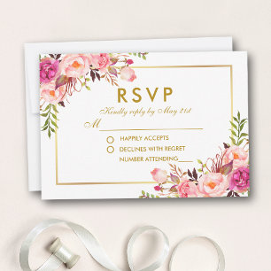Watercolor Floral Pink Blush Gold RSVP Wedding