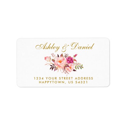 Watercolor Floral Pink Blush Gold Wedding Address Label