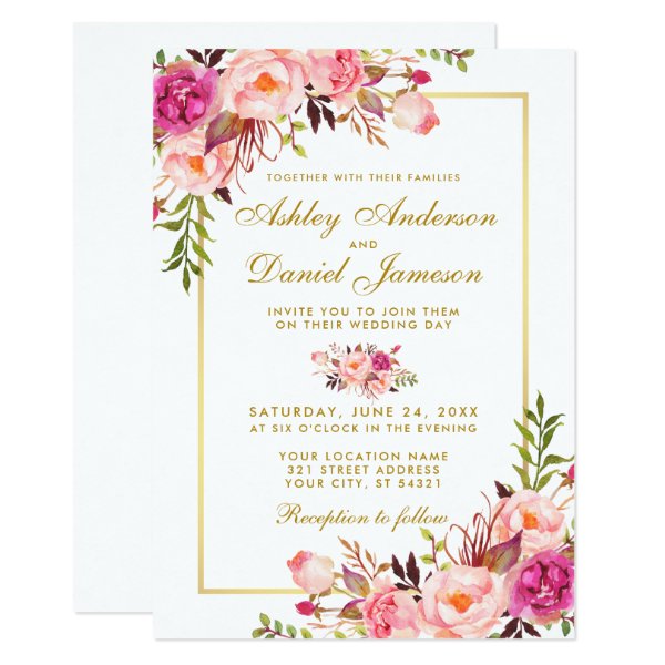 256382657607993762 Watercolor Floral Pink Blush Gold Wedding Invitation