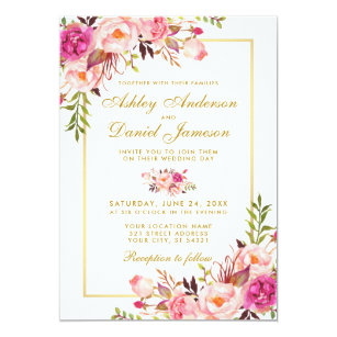 Pink And Gold Wedding Invitations Zazzle Watercolor Fl Pink Blush Gold Wedding Invitation