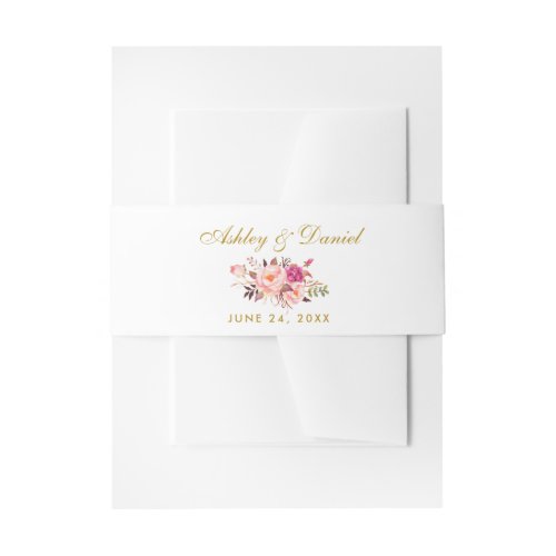 Watercolor Floral Pink Blush Gold Wedding Invitation Belly Band