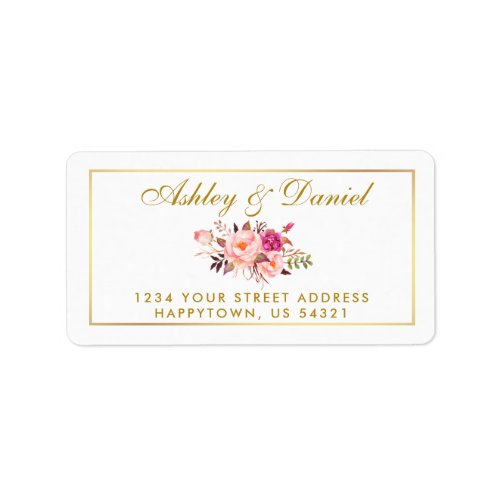 Watercolor Floral Pink Blush Gold Wedding Label