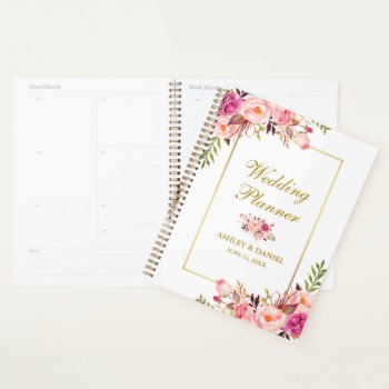 Watercolor Floral Pink Blush Gold Wedding Planner by PearlBay at Zazzle
