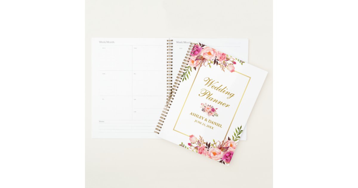 Watercolor Floral Pink Blush Gold Wedding Planner | Zazzle
