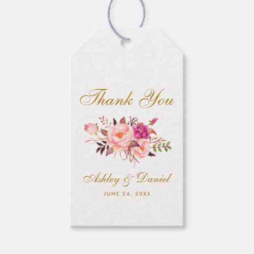 Watercolor Floral Pink Blush Gold Wedding Thanks Gift Tags