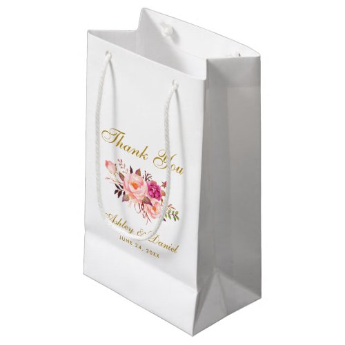 Watercolor Floral Pink Blush Gold Wedding Thanks Small Gift Bag