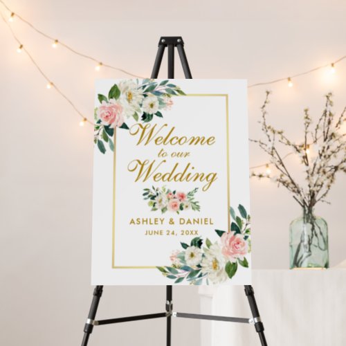Watercolor Floral Pink Blush Wedding Gold Welcome Foam Board