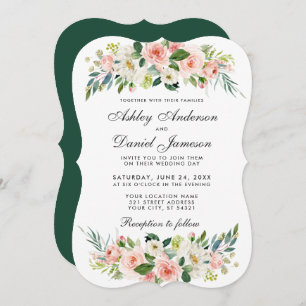 Watercolor Floral Pink Blush White Wedding BG Invitation