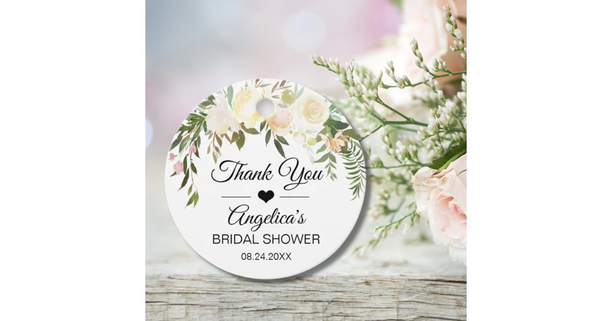 Watercolor Floral Pink Bridal Shower Thank You Favor Tags | Zazzle