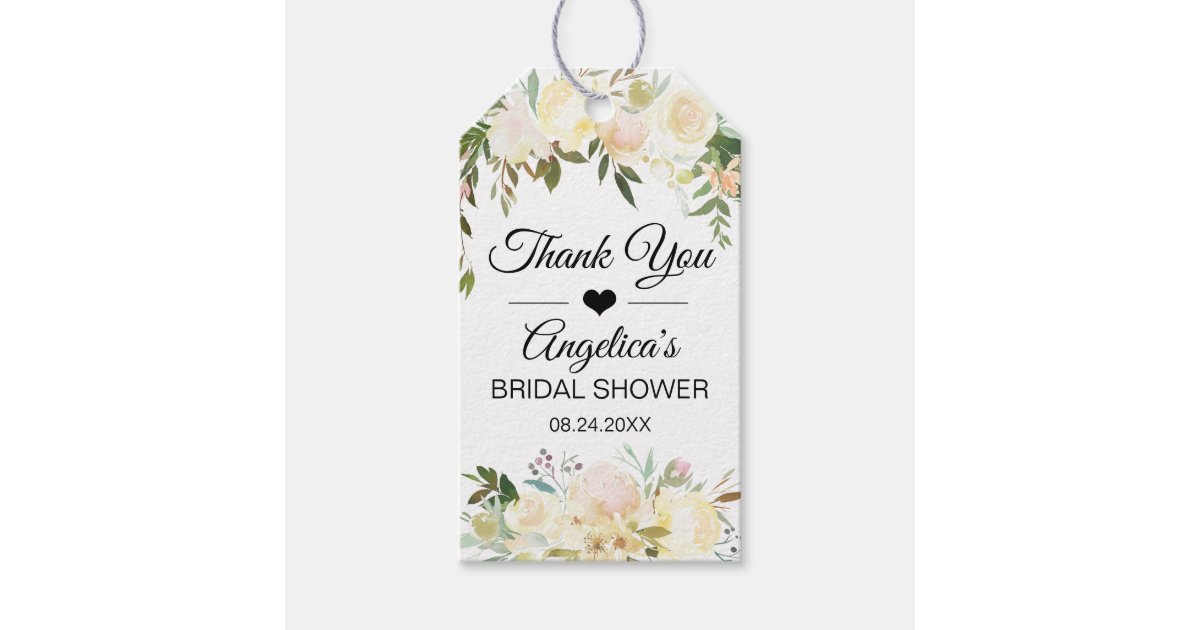 Watercolor Floral Pink Bridal Shower Thank You Gift Tags | Zazzle