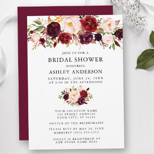 Watercolor Floral Pink Burgundy Bridal Shower Invitation