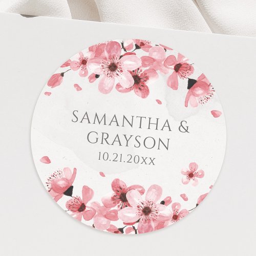 Watercolor Floral Pink Cherry Blossom Classic Round Sticker