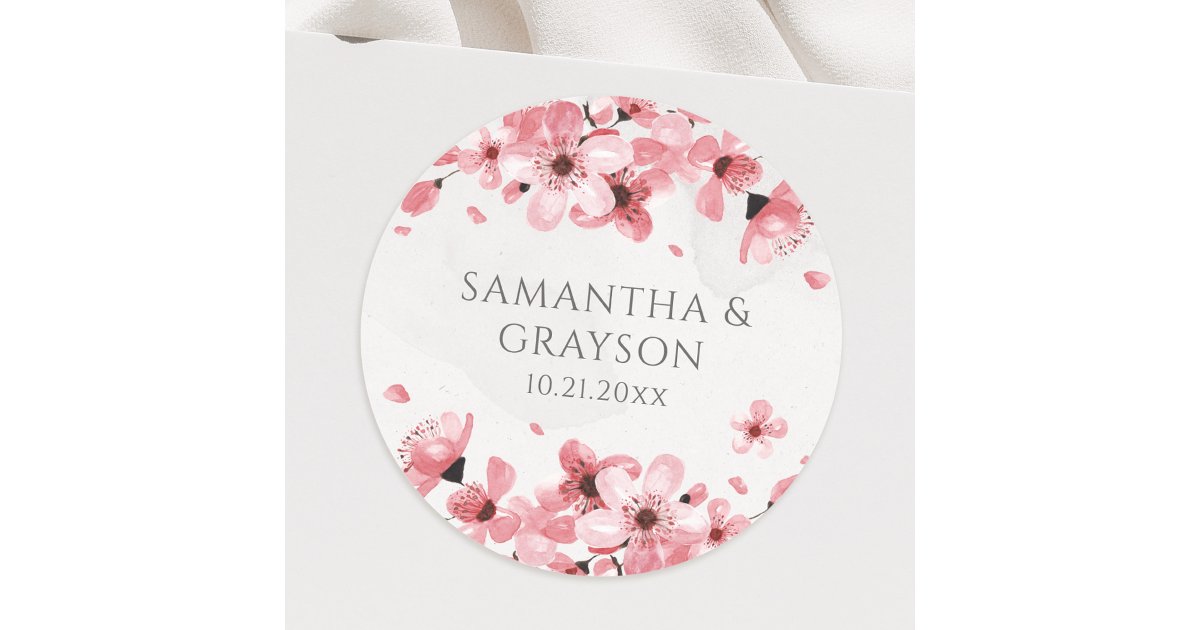 Watercolor Floral Pink Cherry Blossom Classic Round Sticker | Zazzle