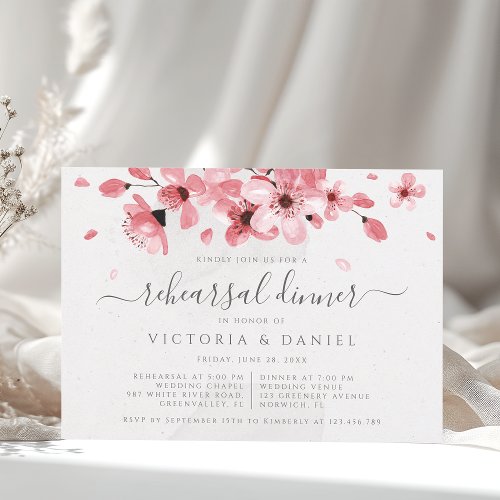 Watercolor Floral Pink Cherry Blossom Invitation
