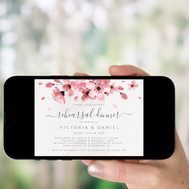 Watercolor Floral Pink Cherry Blossom Invitation (Front Digital)