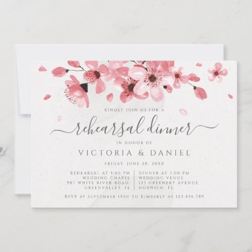 Watercolor Floral Pink Cherry Blossom Invitation