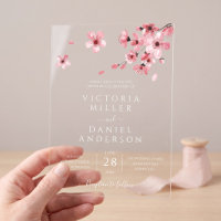 Watercolor Floral Pink Cherry Blossom Wedding