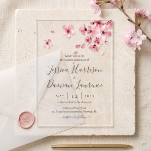 Watercolor Floral Pink Cherry Blossom Wedding Acrylic Invitations
