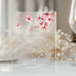Watercolor Floral Pink Cherry Blossom Wedding Acrylic Invitations<br><div class="desc">A modern elegant floral wedding invitation featuring blush pink watercolor cherry blossoms and modern calligraphy on a handmade paper texture. For a more rustic and artistic look,  choose "Felt White" paper type in the right pane.</div>