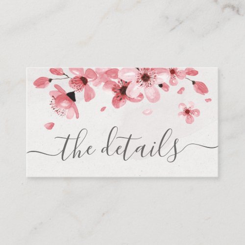 Watercolor Floral Pink Cherry Blossom Wedding Enclosure Card