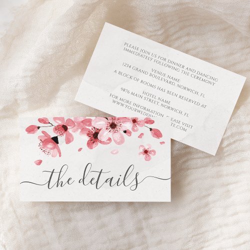 Watercolor Floral Pink Cherry Blossom Wedding Enclosure Card