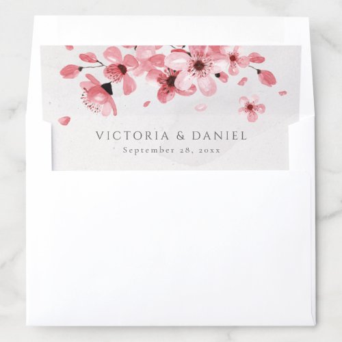 Watercolor Floral Pink Cherry Blossom Wedding Envelope Liner