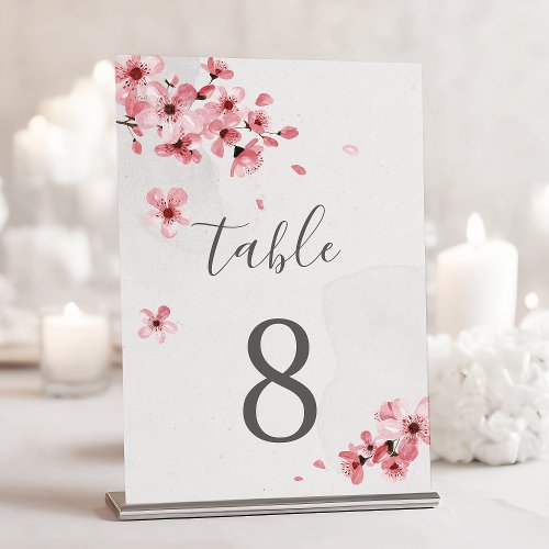 Watercolor Floral Pink Cherry Blossom Wedding Table Number