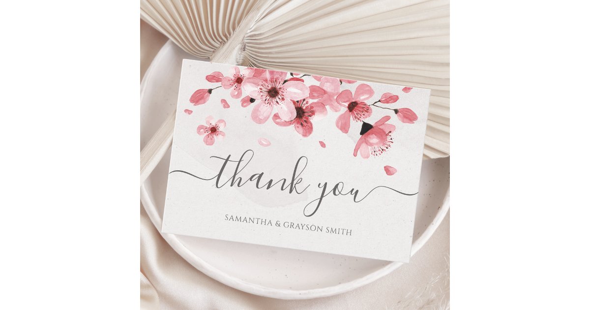 Watercolor Floral Pink Cherry Blossom Wedding Thank You Card | Zazzle