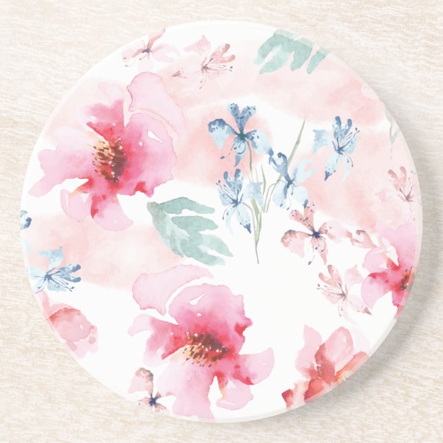 Watercolor Floral Pink  Coaster (Front)