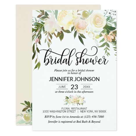 Watercolor Floral Pink Cream Ivory Bridal Shower Invitation