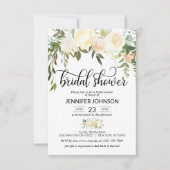 Watercolor Floral Pink Cream Ivory Bridal Shower Invitation (Front)