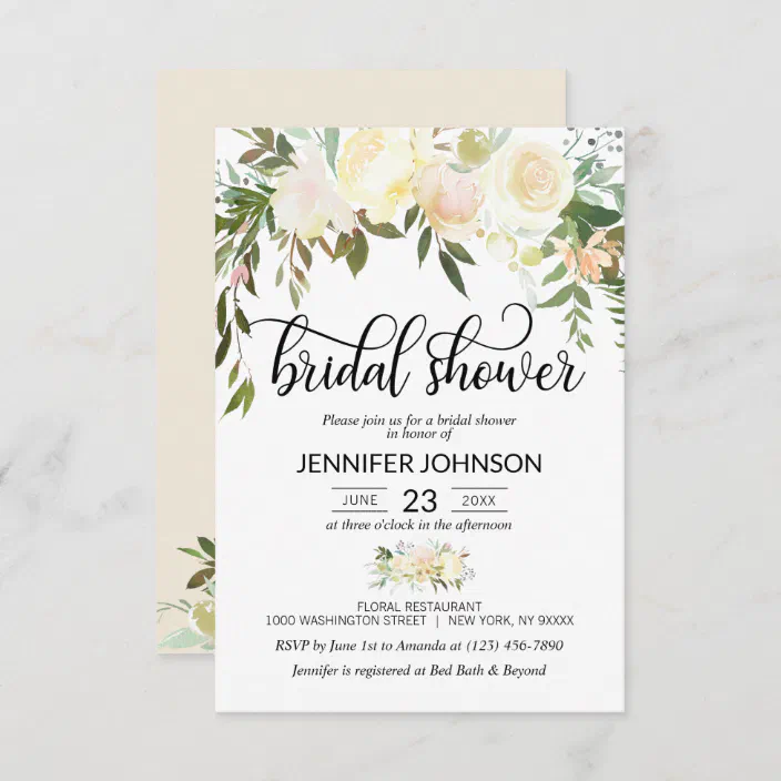 Flowers Wedding Announcement Card Magnolia Modern Elegant Watercolor White Cream & Gold Floral Wreath Save The Date Cards Cream Ivory