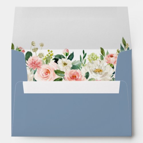 Watercolor Floral Pink Dusty Blue Wedding Envelope