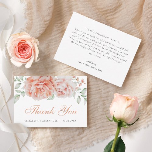 Watercolor Floral Pink Elegant Wedding Thank You