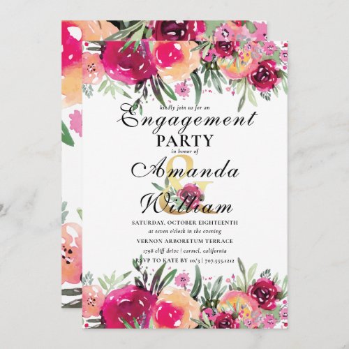 Watercolor Floral Pink Engagement Party Invitation