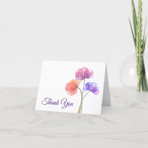 Watercolor Floral Pink Folded Thank You Card