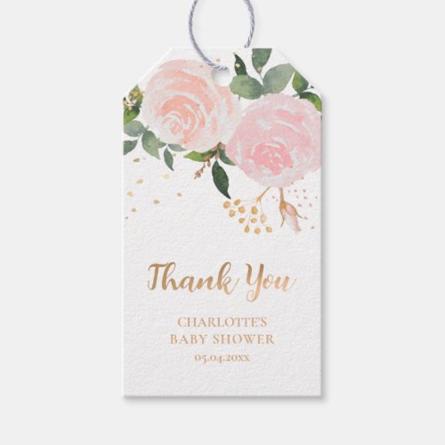 Watercolor Floral Pink Gold Baby Shower Gift Tags