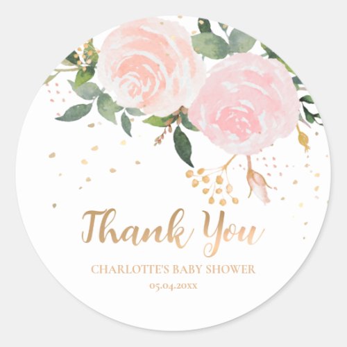 Watercolor Floral Pink Gold Baby Shower Sticker 