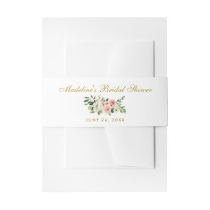 Watercolor Floral Pink Gold Bridal Shower Invitation Belly Band